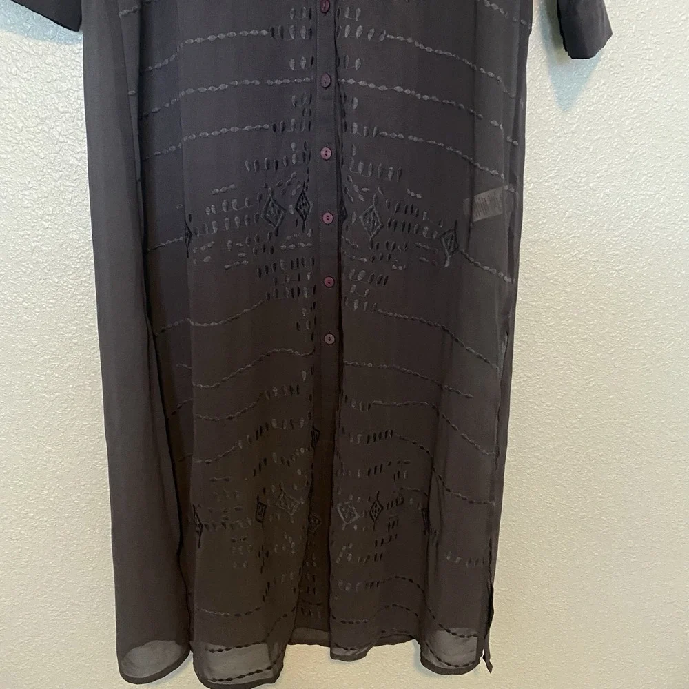 Soft Surroundings Ibiza maxi dress‎ Sz XS Slate Gray Embroidered Sheer Boho Chic